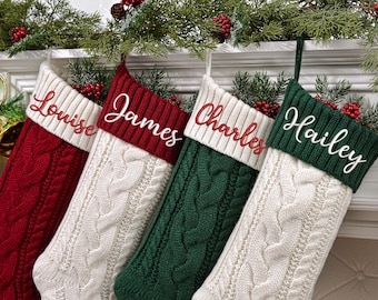 2025 Embroidered Christmas Stocking, Xmas Knitted Family Stockings With Name, Holiday Decor Gift, Christmas Family Gifts, Monogram Stocking