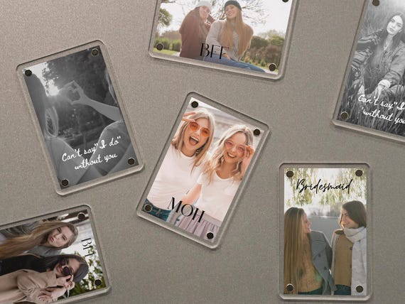 Bridesmaid Gift Photo Frame, Acrylic Photo Fridge Magnetic, Bridesmaid Proposal, Custom Text Photo Frame, Best Friend Gift,Bridal Party Gift