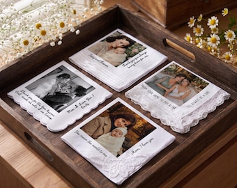 Custom Photo Handkerchief for Mom, Mother of the Bride Gift from Daughter, Personalized Wedding Hankie, Sentimental Wedding Keepsake
