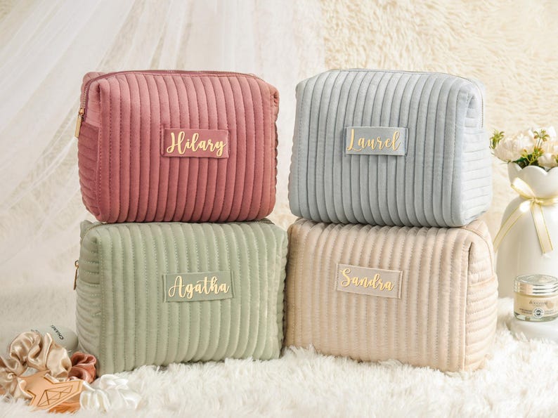 Bridesmaid Makeup Bag, Bridesmaid Gifts, Bride Velvet Cosmetic Pouch, Valentine's Day Gift for Her, Birthday & Wedding Favor image 6
