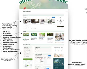 Planificador de vida todo en uno / Plantilla digital Notion / Planificador diario, semanal y mensual / Planificador 2026