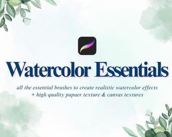 Pinceles de acuarela para Procreate / Conjunto de pinceles esenciales realistas para pintura y arte digital en iPad