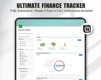Notion finance tracker, budget planner with automated budget