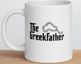 Mug Père grec avec Komboloi – Cadeau pour papa grec, perles de prière, tasse à café pour la fête des pères