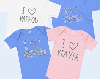 Yia Yia Papou grecque Love Shirts & Onesies - Cadeau grands-parents pour enfants - Chemise grecque personnalisée pour bébé et tout-petit