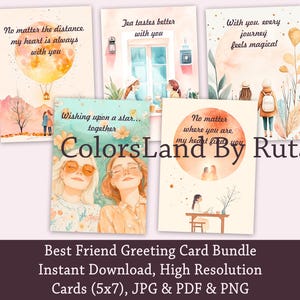 Best Friend Day Karte Digital, druckbare Schwester Grußkarte, Best Friends Kartenset von 5 druckbaren Karten, Vorderseite Rückseite, Instant Download