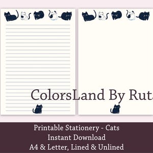 Cats Stationery Paper, Writing Paper Cats Base, Printable Writing Stationery, Printable Stationery Paper, A4 US Letter, Instant Download