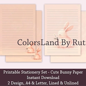 Printable Bunny Stationery: Lined & Unlined A4/Letter (Digital Download)