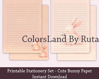 Printable Bunny Stationery: Lined & Unlined A4/Letter (Digital Download)