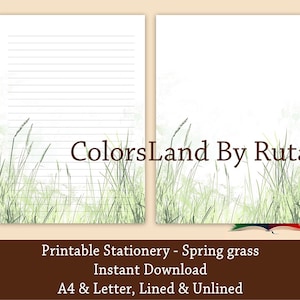 Papelería imprimible, Papelería Spring Grass, Papel de escritura imprimible, Tamaño carta A4 de EE. UU., Papel de notas, Descarga instantánea, Papel de papelería