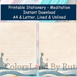 Printable Stationery, Peaceful Writing Paper, Printable Writing Paper, A4 US Letter, Notes Paper, Instant Download, Minimalist Stationery