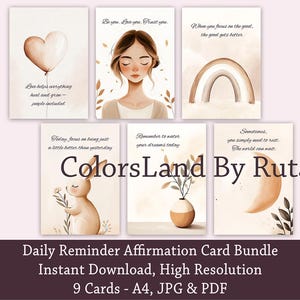 Daily Reminder Affirmation Card Bundle Printable Daily Affirmation Cards Set of 9 Positive  Mindfulness Cards Self-Care Emotional Support