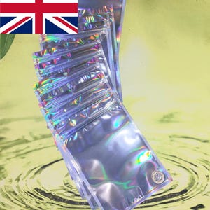 100Pcs Holographic Rainbow Zip Lock Bags – Clear Resealable Mylar Foil Pouches for Creative Packaging