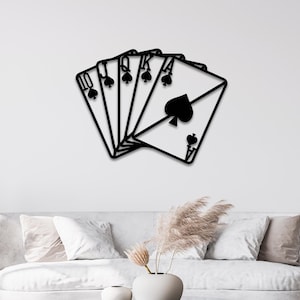 Decorazione da parete con carte da gioco Royal Flush Poker, decorazione da parete in metallo Gambit Full Aces, decorazione da parete in metallo per casinò, cartello da parete in metallo, regalo di inaugurazione della casa