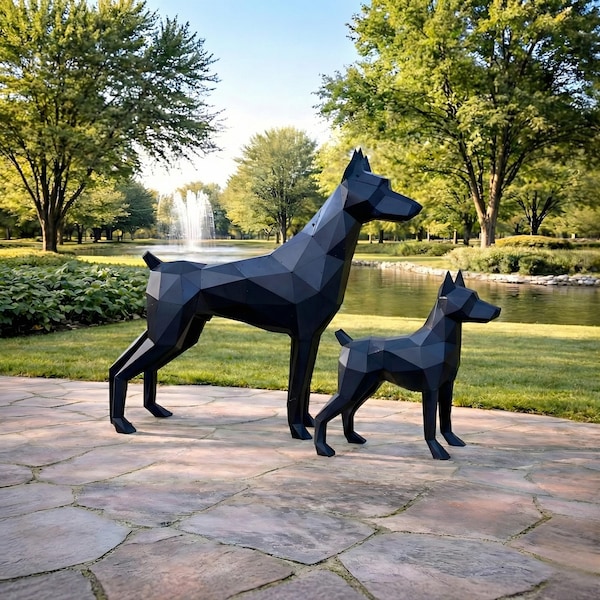 3D Metal Doberman Statue, Geometric Dog Sculpture, Modern Decor