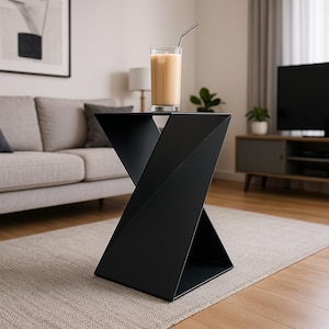 Modern Metal Side Table | Black Geometric Accent Table | Minimalist Coffee Table | Matte Black End Table for Living Room or Bedroom