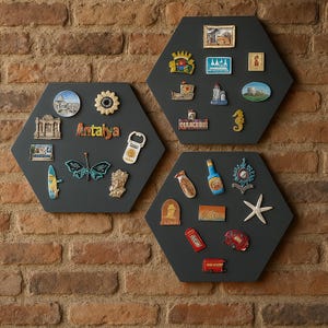 Schwarze Magnet-Schautafel | Hexagon Metall Magnet Pinnwand | Wand Magnet Tafel | Moderne Kühlschrankmagnete | Reise-Souvenir-Display