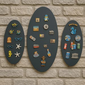Black Magnet Display Board | Oval Metal Magnet Board | Wall Mounted Magnetic Board | Modern Fridge Magnet Holder | Travel Souvenir Display