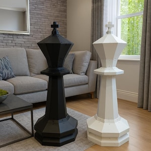 Large Metal King Chess Sculpture, Modern Geometric Home Decor