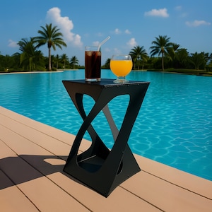 Outdoor Metal Side Table | Black Modern Patio Table | Waterproof Coffee Table | Minimalist End Table for Garden, Poolside & Balcony