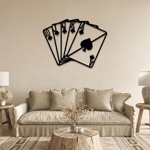 Decoración de pared con cartas de póker de escalera real, arte de pared de metal con ases completos de Gambit, decoración de pared de metal de casino, letrero de pared de metal, regalo de inauguración de la casa