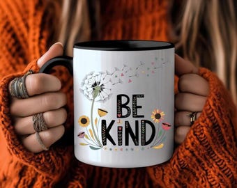 Be Kind Mug – Positive affirmation ceramic coffee cup, inspirational tea mug gift, dishwasher safe daily kindness reminder