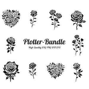 Plotterdatei Rose Gravurdatei svg png dxf eps | Blumen Herz Rosenstrauß DIY Motiv für kreative Projekte