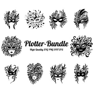 Venetiaans masker plotterbestand graveren bestand svg, png, dxf, eps - Carnaval, Mardi Gras & Oudejaarsavondbundel