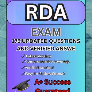 RDA EXAM COMPLET / 176 Updated Questions With Verified Answers (100% Correct Answer) Already Graded A+ 2024/2025