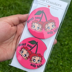 Betty Boop Car Coasters | Sweet now wild later | Girly car accessories