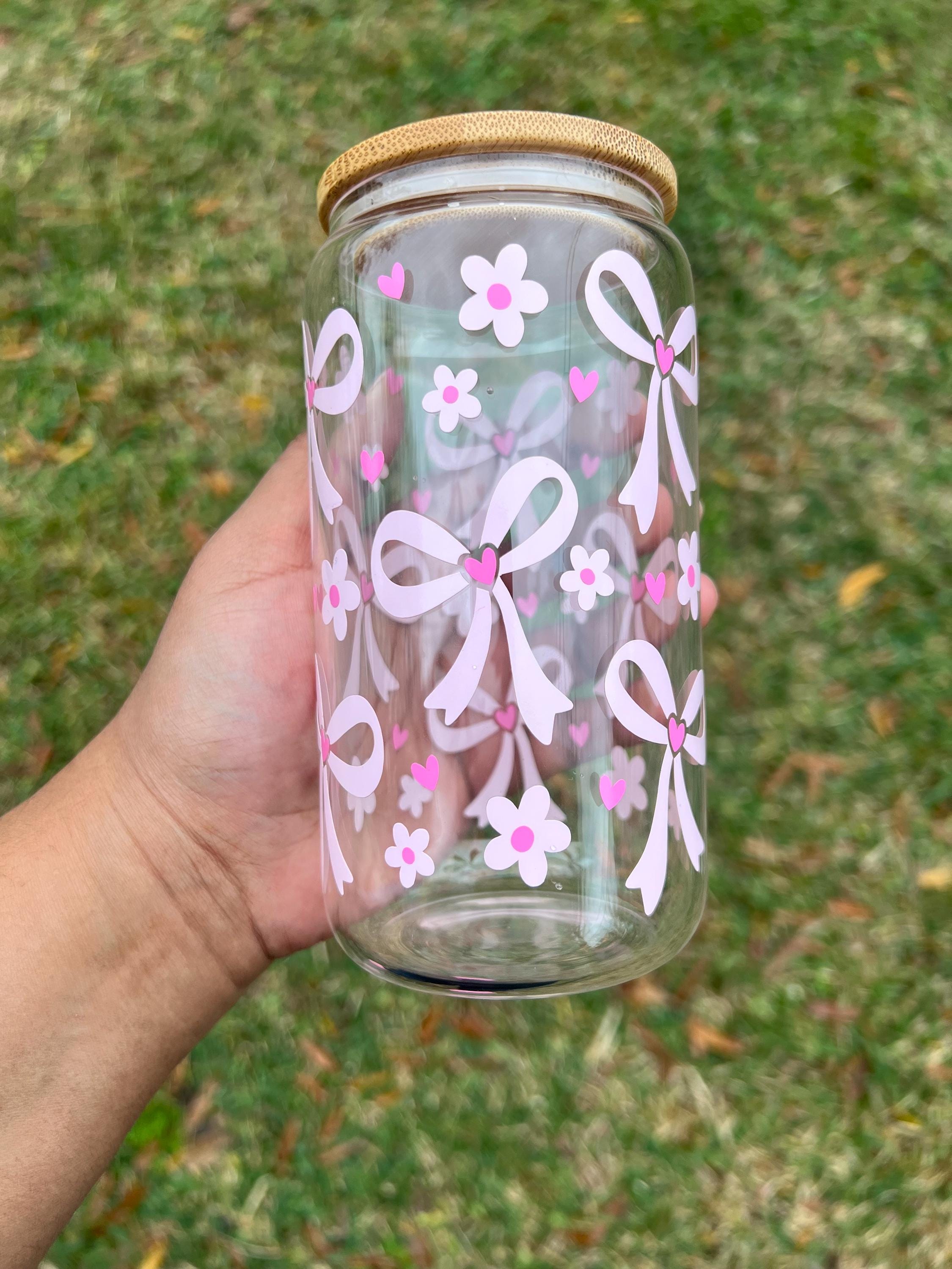 Pink Bows Glass Cup | Girly Coquette Drinkware - Etsy