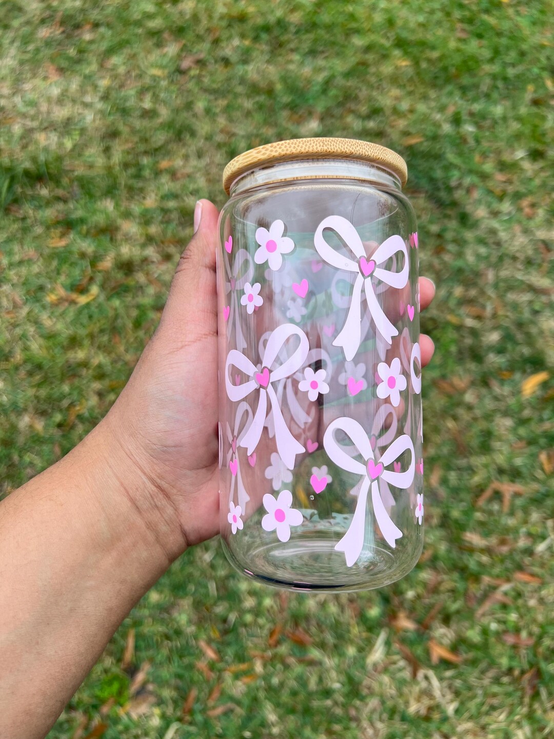 Pink Bows Glass Cup | Girly Coquette Drinkware - Etsy