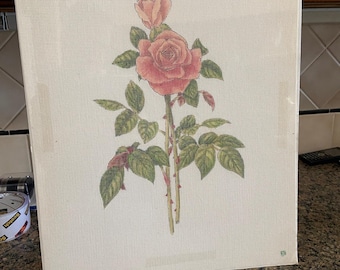 Vintage Handpainted Rose Needlepoint canvas by Sharon Jahraus