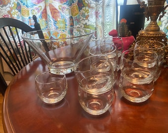 Glass punch bowl with 9 cups