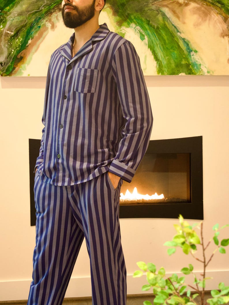 Pijama de rayas para hombre, 95 % algodón turco imagen 1