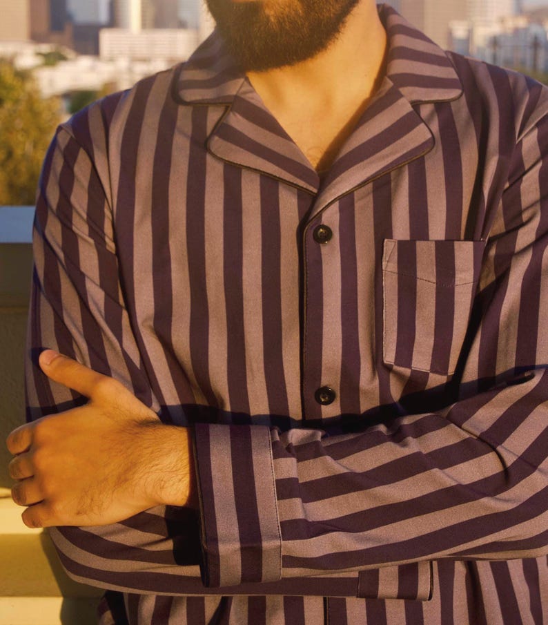 Pijama de rayas para hombre, 95 % algodón turco imagen 4