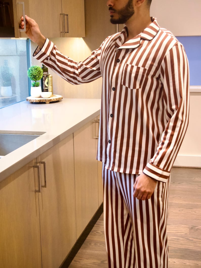 Pijama de rayas para hombre, 95 % algodón turco imagen 6