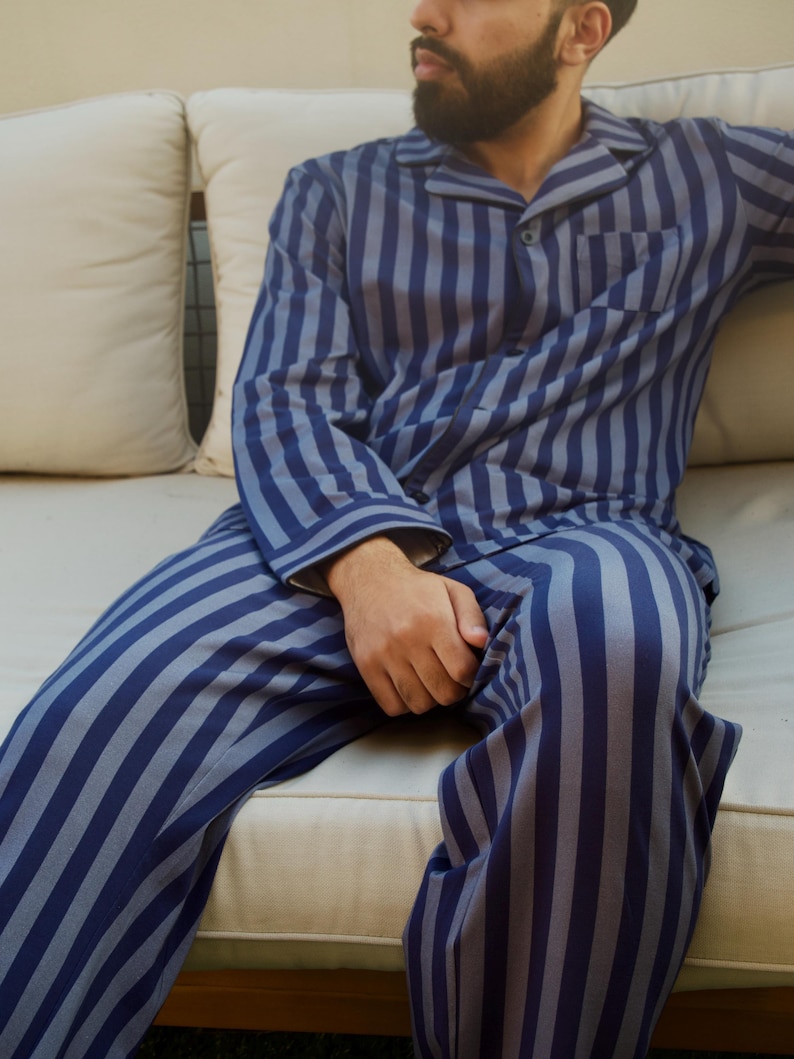 Pijama de rayas para hombre, 95 % algodón turco imagen 2