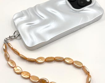 Colgante ovalado para teléfono con forma de perla amarilla