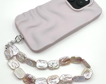 Colgante para teléfono con forma de perla barroca rosa alargada