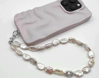 Pulsera para teléfono con perlas de agua dulce barrocas alargadas estilo barroco
