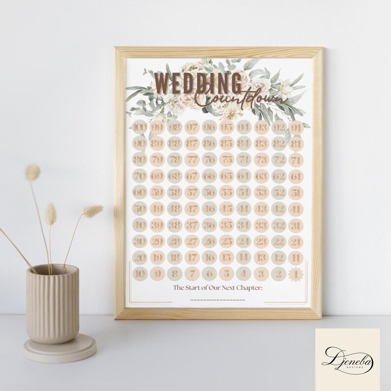 100-day Wedding Countdown Printable, Personalized Digital Wedding ...
