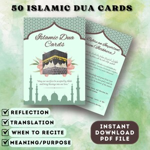 50 cartes Coran Dua imprimables, cartes flash Dua islamiques, cadeau Ramadan Eid, cadeau islamique, duas quotidiens, cartes de prière numériques, duas quotidiens PDF