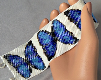 Blue Butterfly Bracelet Pattern - Peyote Stitch Beading Pattern