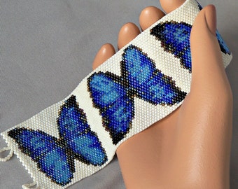 Blue Butterfly Bracelet Pattern - Peyote Stitch Beading Pattern