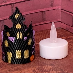 Tealight Candle Cover Pattern - Halloween Haunt - Peyote Pattern - Tubular Peyote Beading Pattern