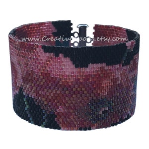 Watercolor Poppies - Black Background Bracelet Pattern - Peyote Stitch Pattern