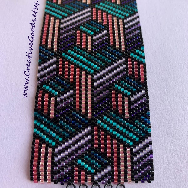 Crazy Striped Boxes Bracelet Pattern - Peyote Pattern - Beading Pattern