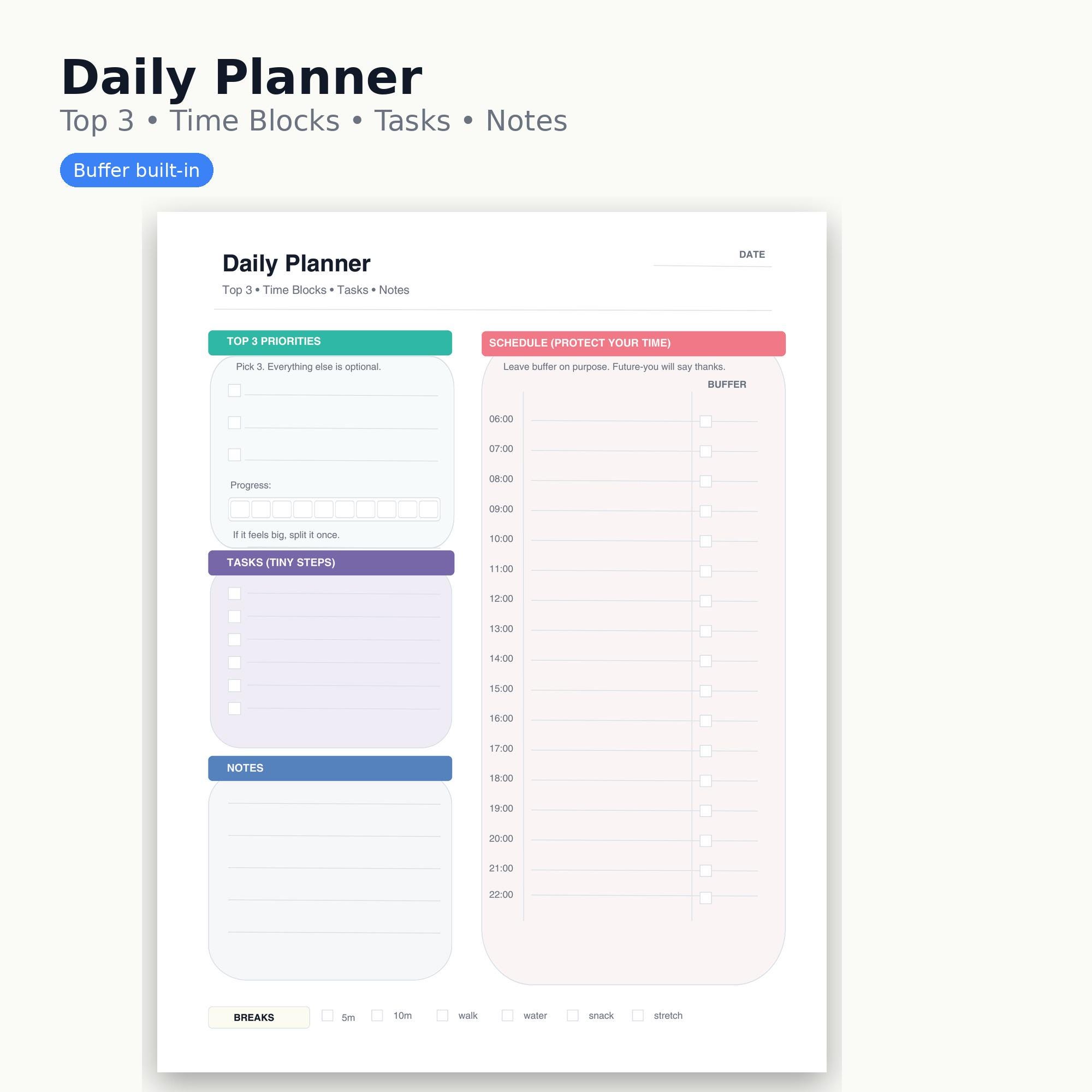 ADHD Daily Planner Printable + Canva Editable Template, Time Blocking ...