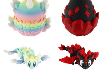 3D Printed Articulated Dragon Hatchling with Egg – Flexible Fantasy Collectible Toy